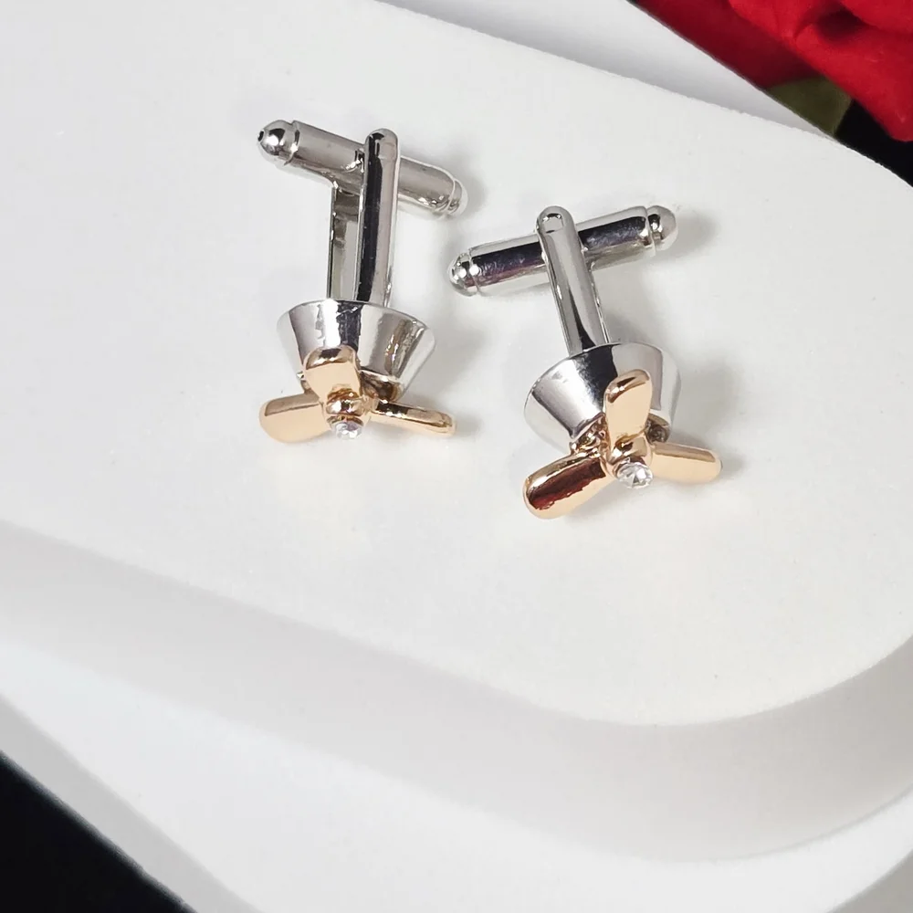 Propeller Cufflinks Men’s Novelty French Cuff Silver Bullet Back Aviator Gift